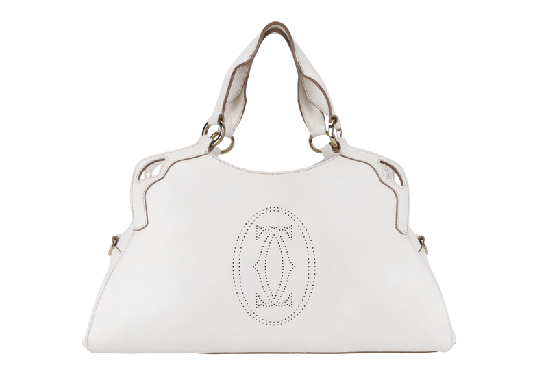 CARTIER MUST MARCELLO HANDBAG WHITE LEATHER WITH STRAPS AND DUST COVER