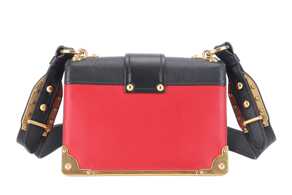 PRADA CAHIER SHOULDER BAG RED, BLACK SAFFIANO LEATHER NO DUST COVER