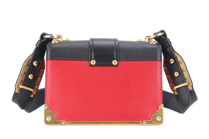 PRADA CAHIER SHOULDER BAG RED, BLACK SAFFIANO LEATHER NO DUST COVER