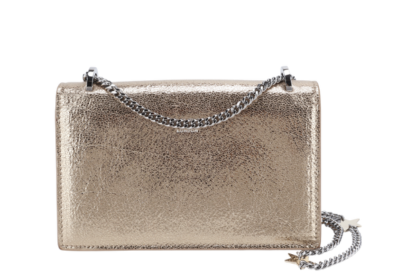 JIMMY CHOO SERENA STAR CHARM CROSSBODY BAG SMALL GOLD METALLIC SILVER HARDWARE WITH DUST COVER AND BOX