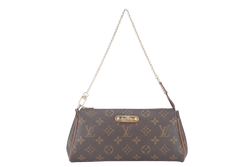 LOUIS VUITTON M95567 EVA CLUTCH MONOGRAM CANVAS GOLD HARDWARE WITH LEATHER, CHAIN STRAPS AND DUST COVER