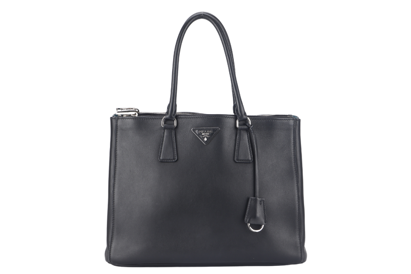 PRADA GALLERIA LUX CONVERTIBLE TOTE BAG (IBA274) BLACK LEATHER WITH DUST COVER