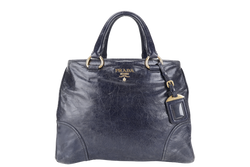 PRADA VITELLO SHINE 2-WAY SATCHEL BAG GOLD HARDWARE WITH STRAP, CARD AND DUST COVER
