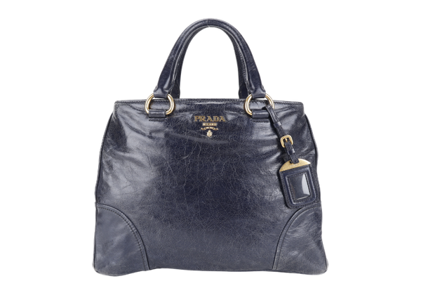 PRADA VITELLO SHINE 2-WAY SATCHEL BAG GOLD HARDWARE WITH STRAP, CARD AND DUST COVER