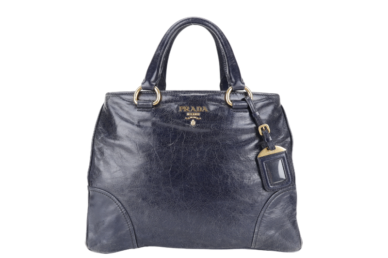 PRADA VITELLO SHINE 2-WAY SATCHEL BAG GOLD HARDWARE WITH STRAP, CARD AND DUST COVER