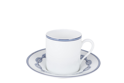HERMES CHAINE D'ANCRE BLUE CERAMIC CUP AND SAUCER