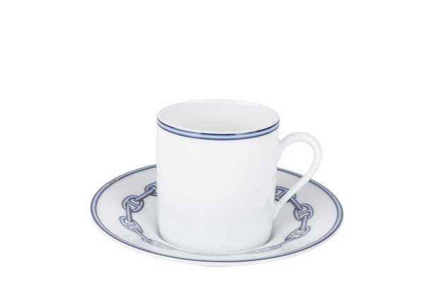 HERMES CHAINE D'ANCRE BLUE CERAMIC CUP AND SAUCER