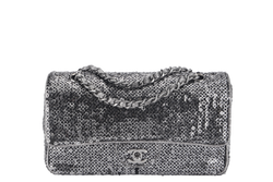 CHANEL FLAP (1164xxxx) SILVER SEQUINS SILVER HARDWARE WITH DUST COVER