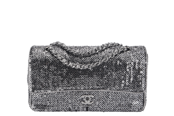 CHANEL FLAP (1164xxxx) SILVER SEQUINS SILVER HARDWARE WITH DUST COVER