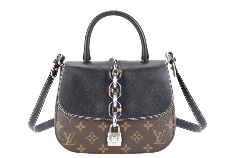LOUIS VUITTON M44115 CHAIN IT BLACK CALFSKIN x MONOGRAM SILVER HARDAWARE, GOLD HARDWARE WITH STRAPS AND DUST COVER
