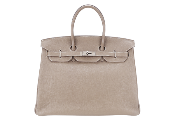 HERMES BIRKIN 35 ETOUPE COLOR TOGO LEATHER SILVER HARDWARE STAMP N SQUARE (YEAR 2010) WITH LOCK & KEYS AND DUST COVER