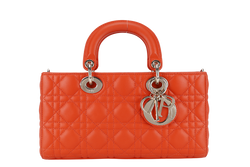 CHRISTIAN DIOR LADY D-JOY ORANGE LAMBSKIN GOLD HARDWARE WITH STRAPS, CARD, DUST COVER AND BOX