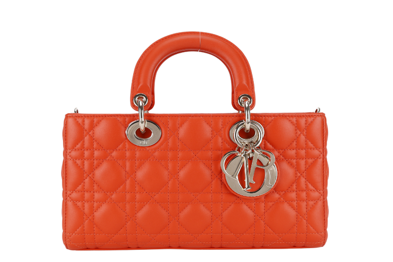 CHRISTIAN DIOR LADY D-JOY ORANGE LAMBSKIN GOLD HARDWARE WITH STRAPS, CARD, DUST COVER AND BOX