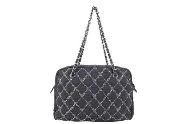 CHANEL TWEED ON STITCH BUBBLE BOWLING BAG (1519xxxx) BLACK NYLON SILVER HARDWARE NO DUST COVER