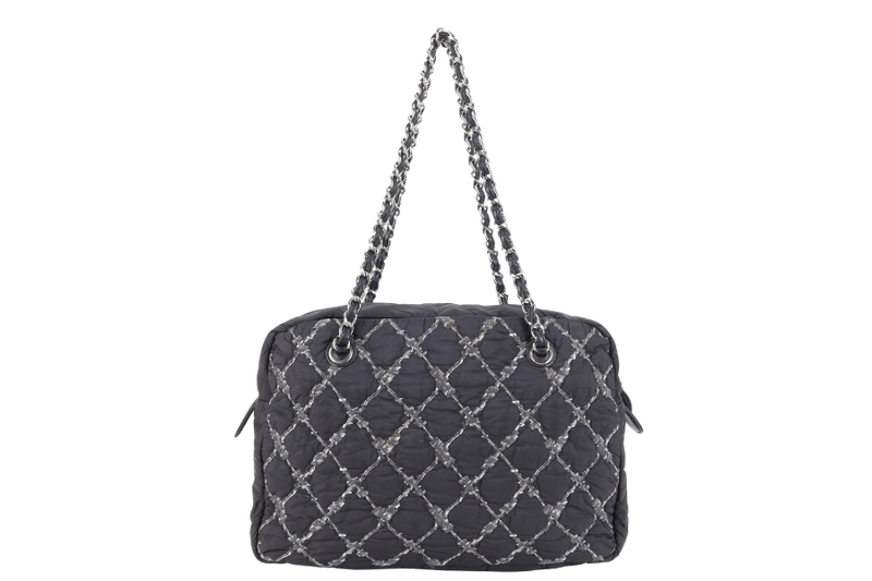 CHANEL TWEED ON STITCH BUBBLE BOWLING BAG (1519xxxx) BLACK NYLON SILVER HARDWARE NO DUST COVER