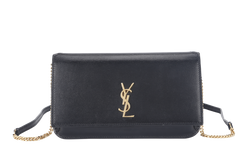 YVES SAINT LAURENT (YSL) CASSANDRA PHONE HOLDER (TGN33509.0322) BLACK LEATHER GOLD HARDWARE WITH DUST COVER AND BOX