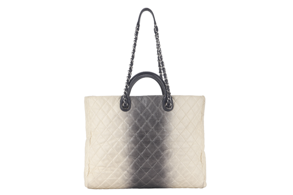 CHANEL TOTE BAG LARGE (1784xxxx) CREAM & GREY OMBRE CAVIAR LEATHER SILVER HARDWARE WITH DUST COVER