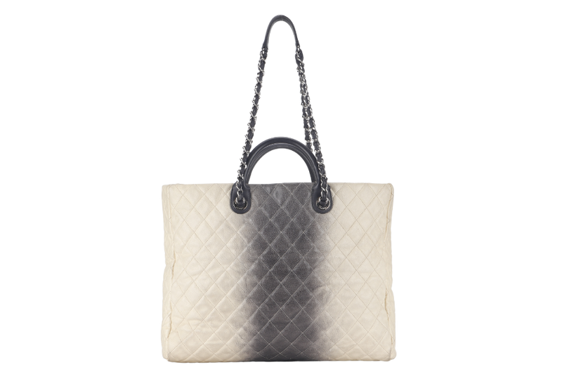 CHANEL TOTE BAG LARGE (1784xxxx) CREAM & GREY OMBRE CAVIAR LEATHER SILVER HARDWARE WITH DUST COVER