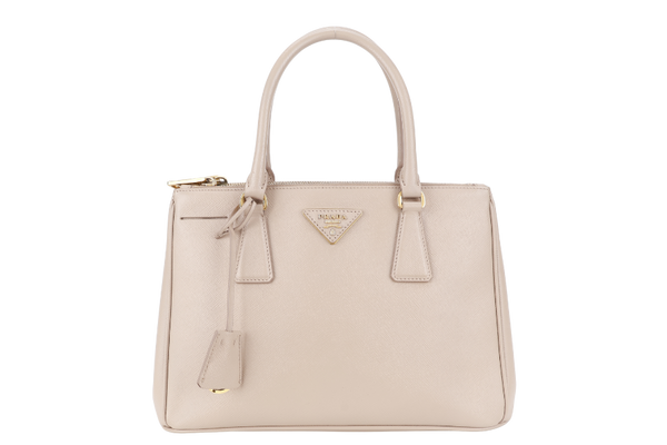 PRADA GALLERIA MEDIUM BEIGE SAFFIANO LEATHER GOLD HARDWARE WITH STRAPS AND DUST COVER