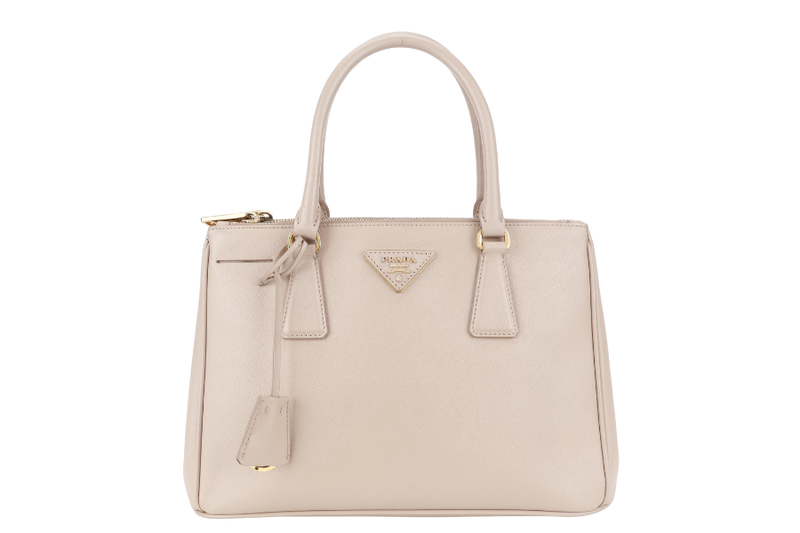 PRADA GALLERIA MEDIUM BEIGE SAFFIANO LEATHER GOLD HARDWARE WITH STRAPS AND DUST COVER