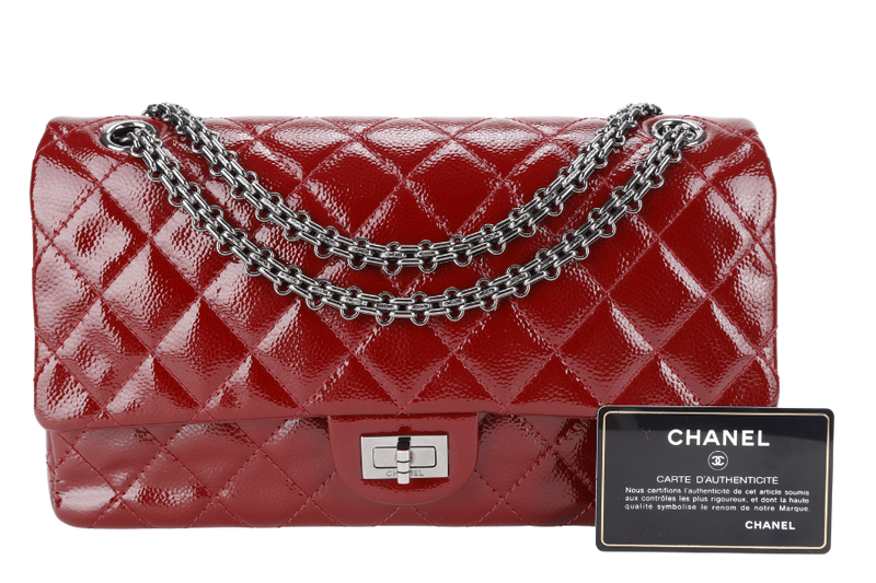 CHANEL 2.55 REISSUE (2025xxxx) BURGUNDY PATENT CAVIAR LEATHER RUTHENIUM HARDWARE WITH CARD NO DUST COVER