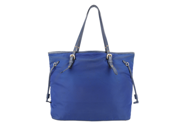 PRADA BR4997 SHOULDER TOTE BAG BLUETTE TESSUTO SAFFIANO GOLD HARDWARE WITH CHARM, CARD AND NO DUST COVER