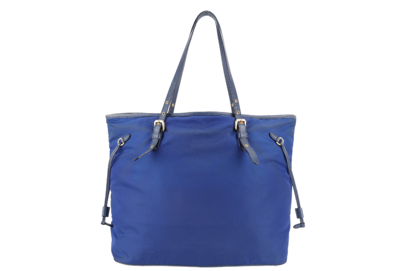 PRADA BR4997 SHOULDER TOTE BAG BLUETTE TESSUTO SAFFIANO GOLD HARDWARE WITH CHARM, CARD AND NO DUST COVER