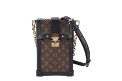 LOUIS VUITTON M63913 POCHETTE TRUNK VERTICALE BROWN MONOGRAM CANVAS GOLD HARDWARE WITH DUST COVER