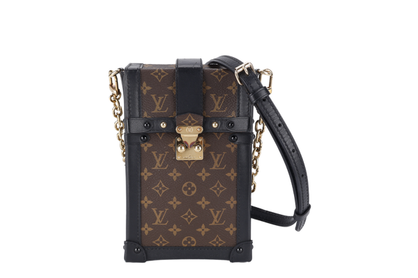 LOUIS VUITTON M63913 POCHETTE TRUNK VERTICALE BROWN MONOGRAM CANVAS GOLD HARDWARE WITH DUST COVER