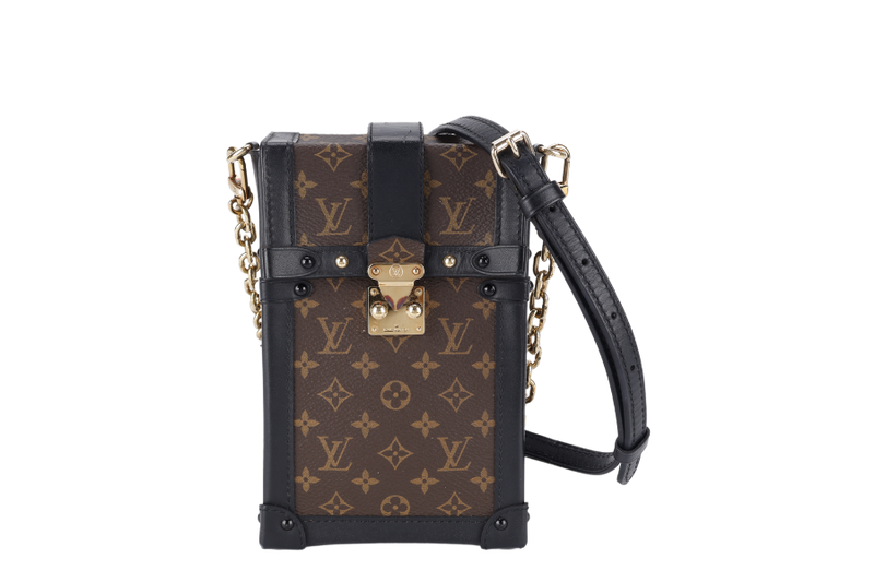 LOUIS VUITTON M63913 POCHETTE TRUNK VERTICALE BROWN MONOGRAM CANVAS GOLD HARDWARE WITH DUST COVER