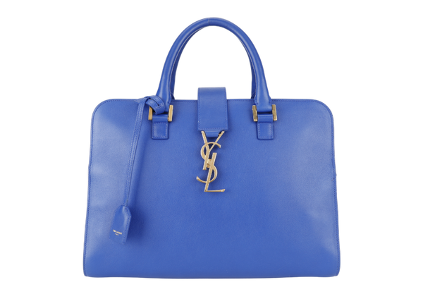 YVES SAINT LAURENT (YSL) SMALL CABAS ROYAL BLUE GOLD HARDWARE WITH STRAPS AND DUST COVER