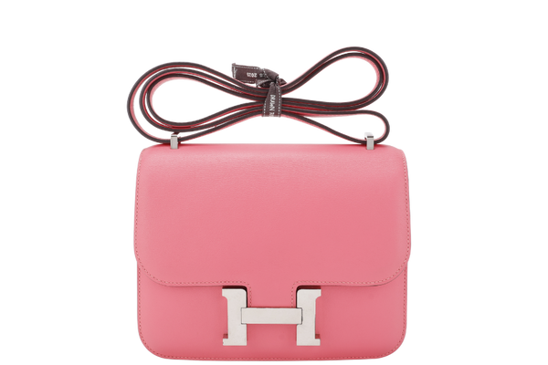 HERMES CONSTANCE 18 STAMP A (YEAR 2017) ROSE AZALEE SWIFT LEATHER SILVER HARDWARE WITH DUST COVER