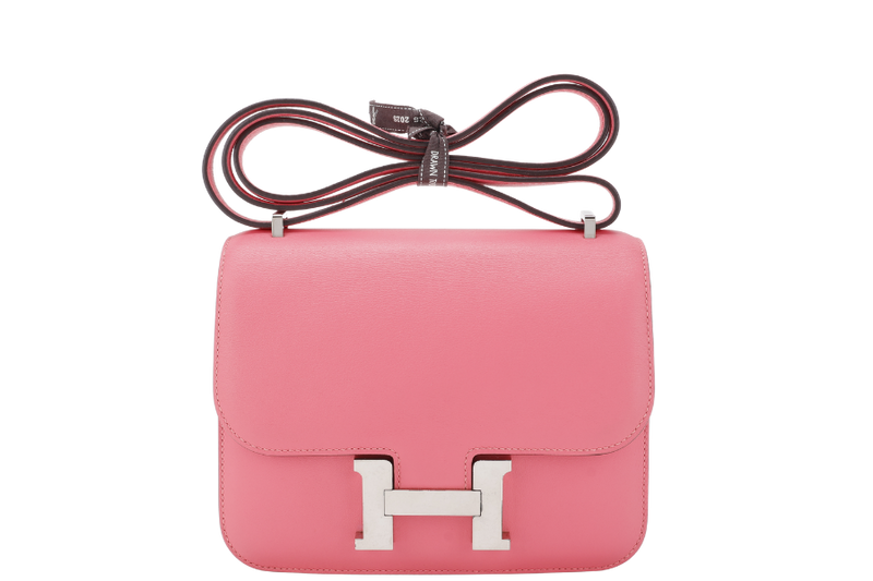 HERMES CONSTANCE 18 STAMP A (YEAR 2017) ROSE AZALEE SWIFT LEATHER SILVER HARDWARE WITH DUST COVER