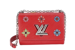 LOUIS VUITTON TWIST LIMITED EDITION MECHANICAL FLOWERS BAG MM RED EPI LEATHER SILVER HARDWARE WITH DUST COVER