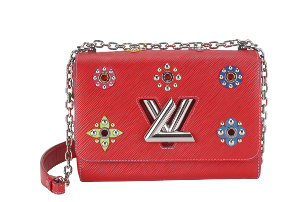 LOUIS VUITTON TWIST LIMITED EDITION MECHANICAL FLOWERS BAG MM RED EPI LEATHER SILVER HARDWARE WITH DUST COVER