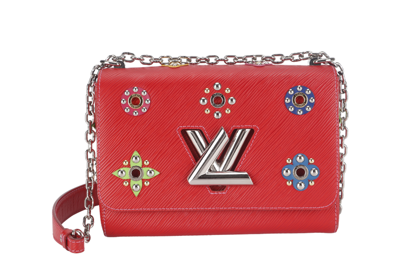 LOUIS VUITTON TWIST LIMITED EDITION MECHANICAL FLOWERS BAG MM RED EPI LEATHER SILVER HARDWARE WITH DUST COVER