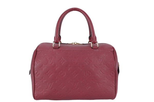 LOUIS VUITTON M44145 SPEEDY BANDOULIERE 25 MONOGRAM BURGUNDY EMPREINTE LEATHER GOLD HARDWARE WITH LEATHER STRAPS, KEY&PADLOCK AND DUST COVER