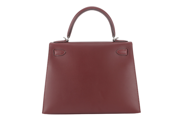 HERMES KELLY 28 STAMP C (YEAR 2019) LETTRE M ROUGE H VERMILLION, ROSE TYRIEN EPSOM, CHEVRE SOMBRERO SILVER HARDWARE WITH LOCK&KEYS, RAINCOAT AND DUST COVER