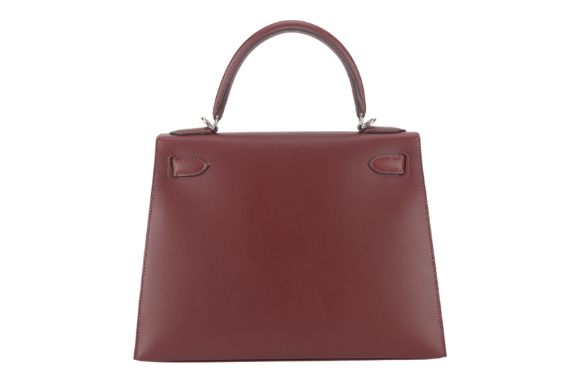 HERMES KELLY 28 STAMP C (YEAR 2019) LETTRE M ROUGE H VERMILLION, ROSE TYRIEN EPSOM, CHEVRE SOMBRERO SILVER HARDWARE WITH LOCK&KEYS, RAINCOAT AND DUST COVER