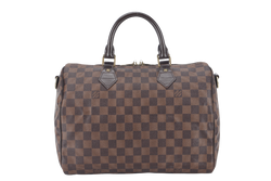 LOUIS VUITTON SPEEDY BANDOULIERE 30 DAMIER EBENE CANVAS GOLD HARDWARE WITH STRAPS AND DUST COVER