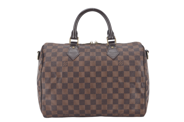 LOUIS VUITTON SPEEDY BANDOULIERE 30 DAMIER EBENE CANVAS GOLD HARDWARE WITH STRAPS AND DUST COVER