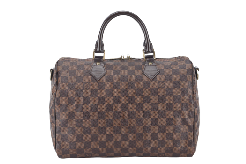 LOUIS VUITTON SPEEDY BANDOULIERE 30 DAMIER EBENE CANVAS GOLD HARDWARE WITH STRAPS AND DUST COVER