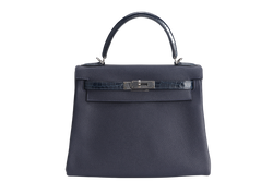 HERMES KELLY 28 STAMP Y (YEAR 2021) TOUCH NILOTICUS TOGO BLUE NUIT, BLUE BALTIQUE SILVER HARDWARE WITH KEYS&LOCK AND DUST COVER