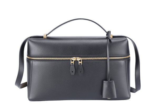 LORO PIANA EXTRA POCKET L27 BLACK COLOR SMOOTH CALFSKIN WITH GOLD HARDWARE, DUST COVER AND BOX