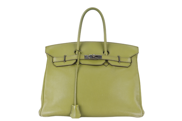 HERMES BIRKIN 35 VERT ANIS SWIFT LEATHER PALLADIUM HARDWARE STAMP K (YEAR 2007) WITH 2 KEYS NO LOCK WITH DUST COVER AND CLOCHETTE