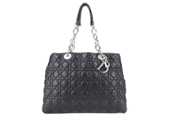 CHRISTIAN DIOR CANNAGE SHOPPING TOTE LARGE BLACK LAMBSKIN SILVER HARDWARE WITH DUST COVER