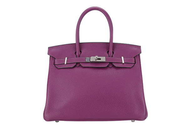 HERMES BIRKIN 30 ANEMONE CLEMENCE LEATHER SILVER HARDWARE STAMP Z (2021) WITH DUST COVER