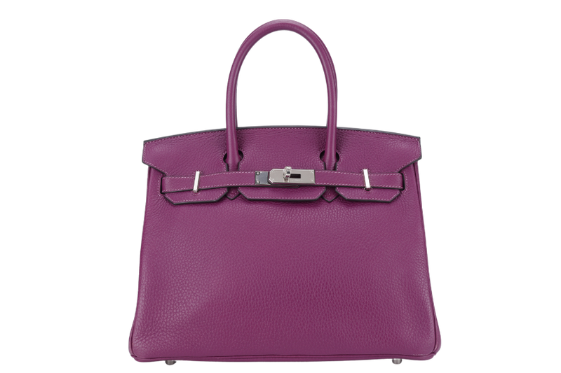 HERMES BIRKIN 30 ANEMONE CLEMENCE LEATHER SILVER HARDWARE STAMP Z (2021) WITH DUST COVER