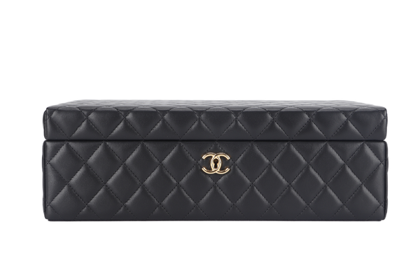 CHANEL BLACK VANITY CASE LIMITED EDITION (2500xxxx) RARA HOME DECOR COSMETIC JEWELRY BOX WITH DUST COVER AND BOX