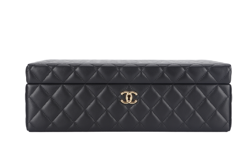 CHANEL BLACK VANITY CASE LIMITED EDITION (2500xxxx) RARA HOME DECOR COSMETIC JEWELRY BOX WITH DUST COVER AND BOX